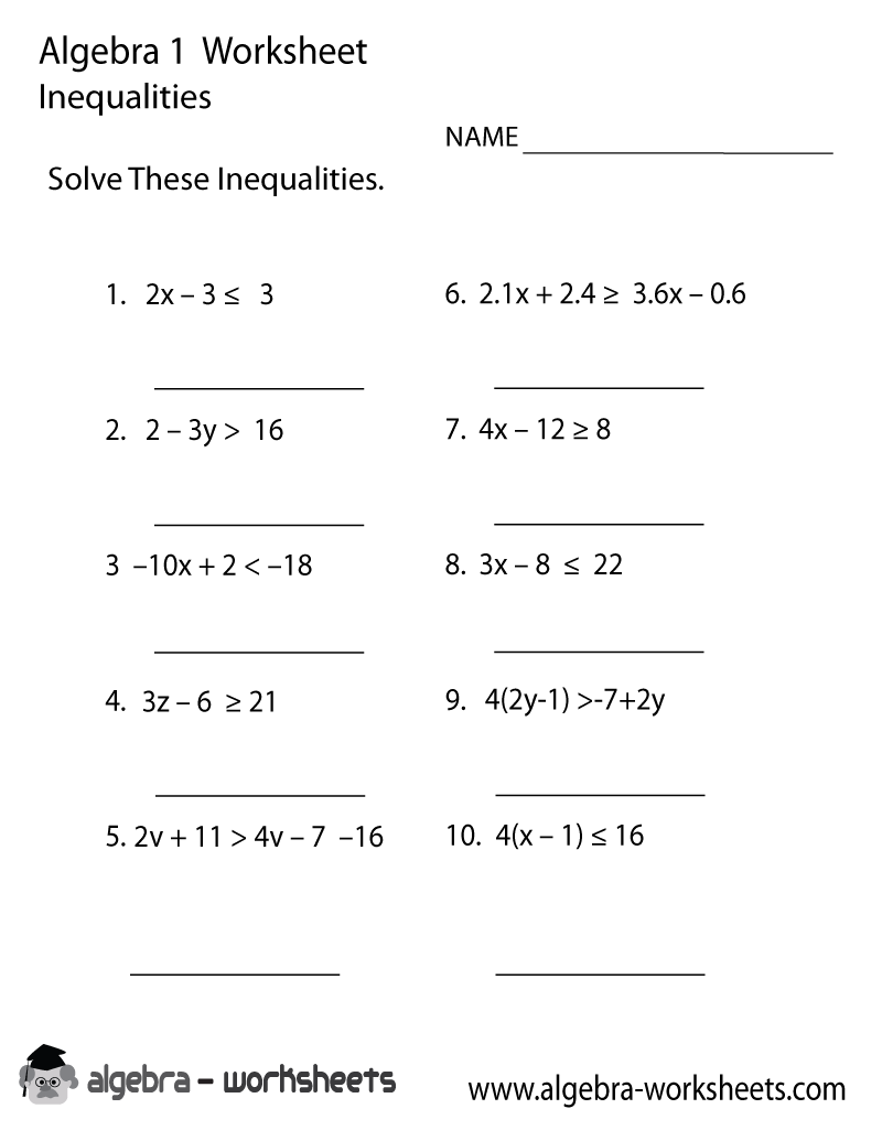 Inequalities Worksheet Taranta